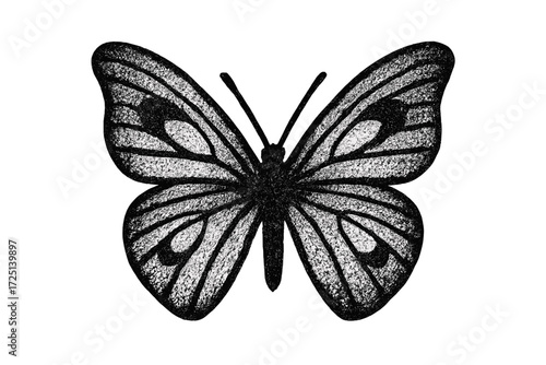 Detailed black butterfly silhouette with patterned wings showcasing natural beauty and grace in a minimalist design