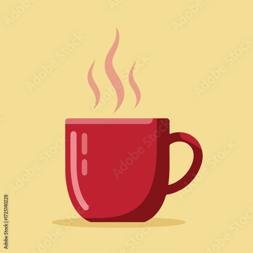Red mug steaming on beige