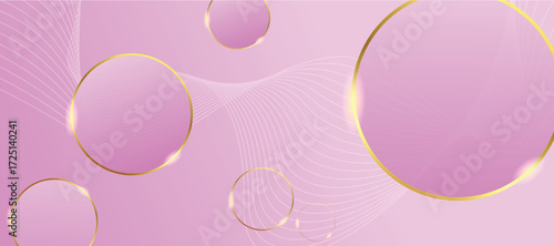 Pink Luxury Background with Golden Circles, Elegant Abstract Gradient Backdrop, Modern Feminine Glam Design Wallpaper