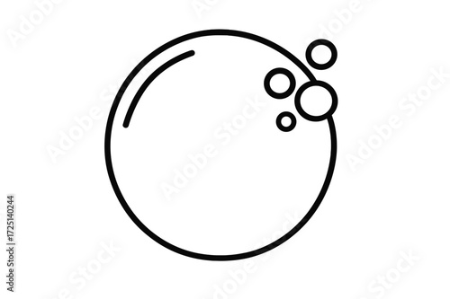 Simple black and white bubble drawing with smaller bubbles beside it on a plain background