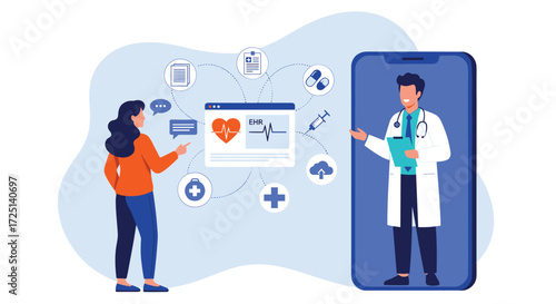 Doctor consultation mobile app interface user interacting with digital health information vector