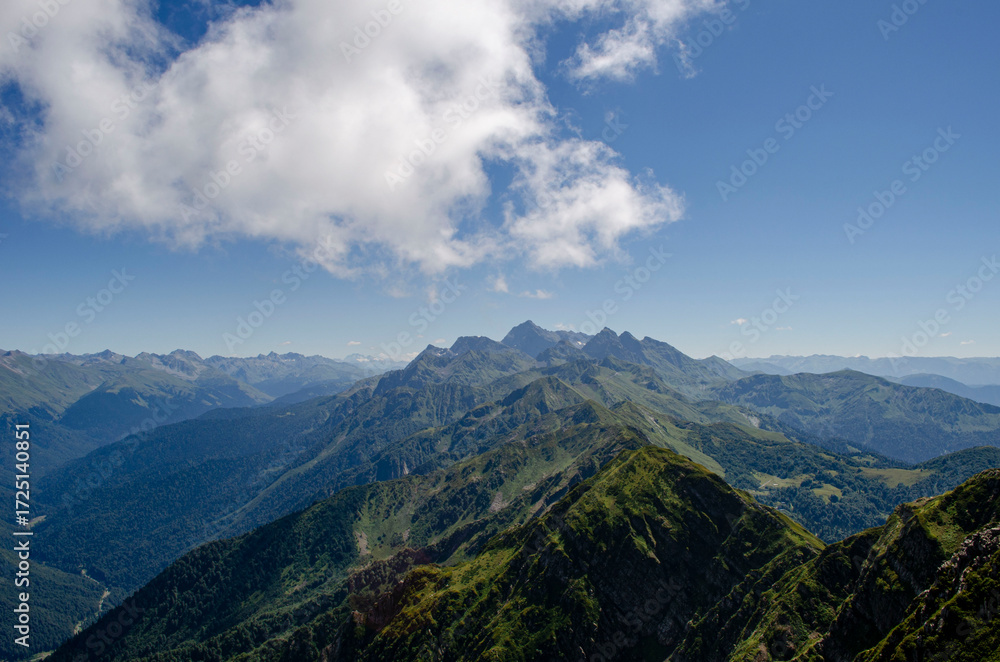 Naklejka premium The beautiful summer mountain view of the Krasnaya Polyana resort Sochi Russia