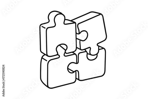 Four puzzle pieces connecting together to form a complete shape on a white background in a minimalist style