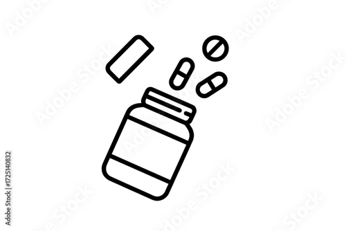 Vitamin container with capsules and tablets spilling out in a simple design