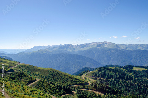 The beautiful summer mountain view of Krasnaya Polyana resort Sochi Russia