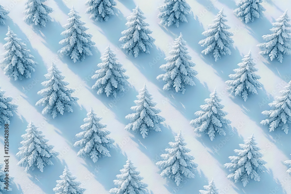 Obraz premium Snowy Evergreen Pattern With Long Winter Shadows