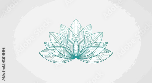 Teal lotus flower illustration. Elegant lotus flower design with intricate details.  Symbolic lotus flower image perfect for spa, yoga studio, or meditation retreat branding.