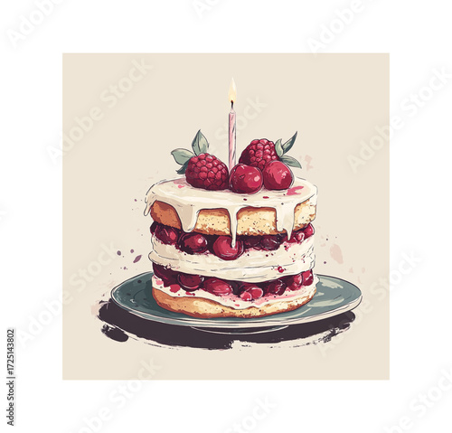 Birthday Celebration Cake with Candle – Sweet Dessert Illustration