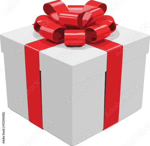 Gift box illustration, red ribbon artwork, festive present design, holiday celebration concept, birthday gift drawing, elegant bow graphic, special occasion symbol, decorative package art