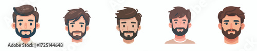 Vector Avatar of a man's face with thin hair and a thick beard, medium skin tone, friendly expression