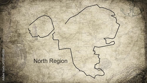 North Region map drawn on a cartography background sheet of paper