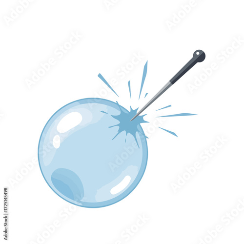 Blue bubble popping after being poked by a pin