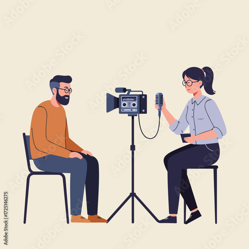 Interview setup with cameraman and interviewee