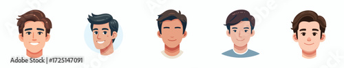 vector avatar of a man's face with neat side part hair, medium skin, smiling expression