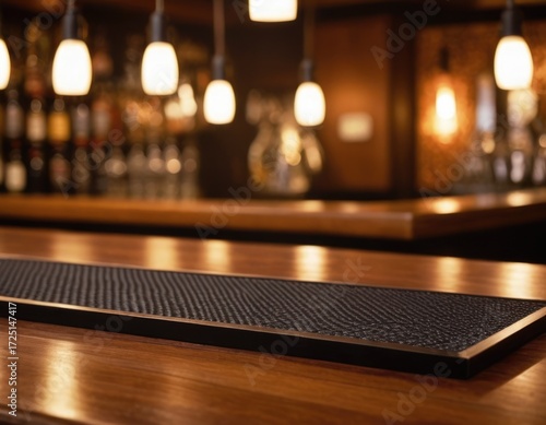 bar mat rubber lies on the bar counter with a blurred background