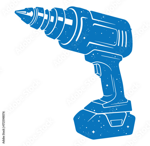 Blue cordless drill icon with textured design isolated on white background
