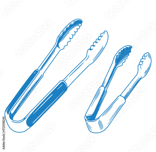 Blue kitchen tongs set illustration isolated on white background ideal for culinary websites and recipe books