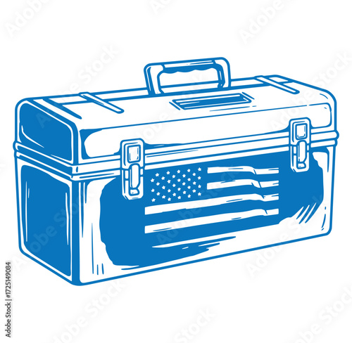 Blue metal toolbox illustration with tools inside isolated on white background suitable for DIY projects and repair services