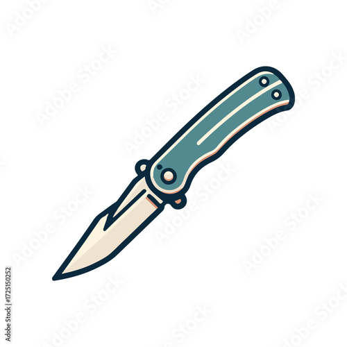A close-up of a sleek folding knife with a blue handle, showcasing its sharp blade and design