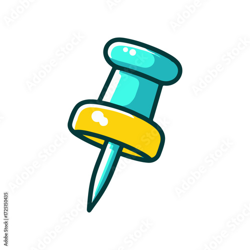 A colorful pushpin illustration showcasing a turquoise top and yellow base, symbolizing organization
