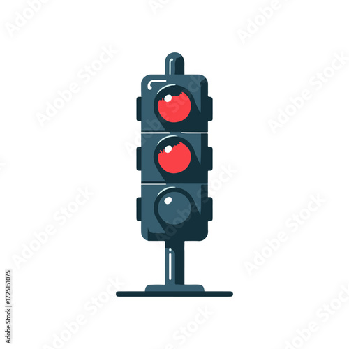 A stylized traffic light displaying red signals, set against a minimalist white background, ideal for transportation themes