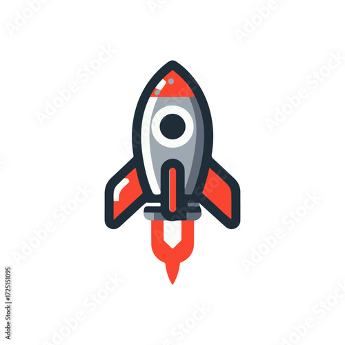 A stylized rocket launching upward against a white background, symbolizing innovation and exploration