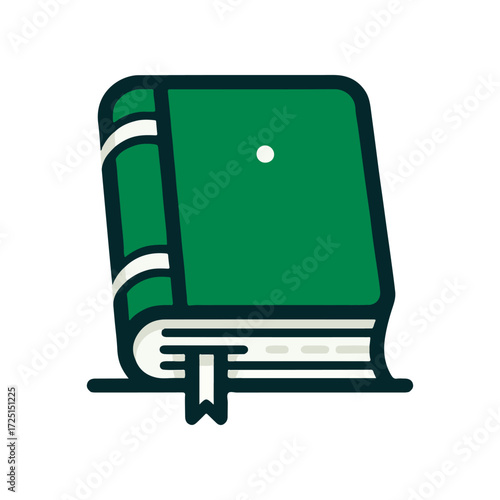 A vibrant green book with a bookmark resting on a flat surface, symbolizing knowledge and learning
