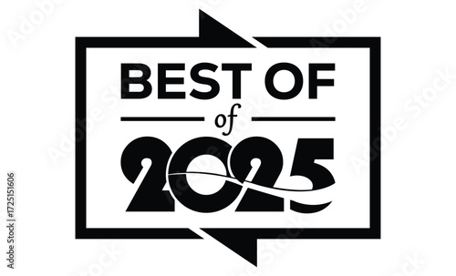 Minimalist 2025 logo design with bold black numerals above a red bar. White text "BEST OF" with rewind and play symbols inside. Clean, modern, flat graphic style on white background.	