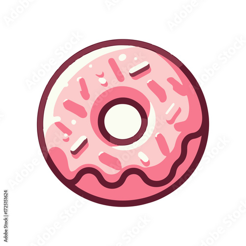 A vibrant pink frosted donut with sprinkles, set against a clean white background, ideal for dessert-themed projects
