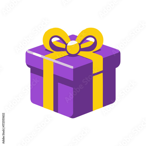 A vibrant purple gift box adorned with a yellow ribbon, symbolizing celebration and joy