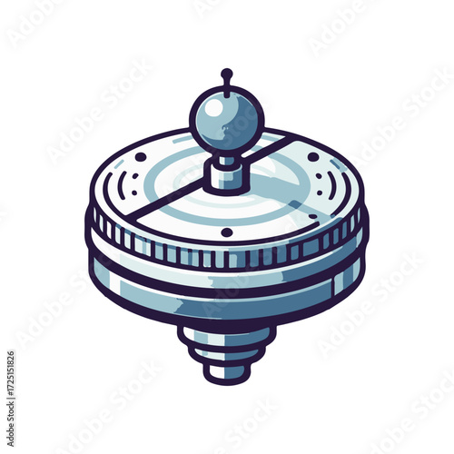 A vibrant spinning top with a glossy finish, set against a playful, abstract background
