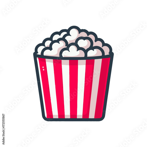 A vibrant striped popcorn bucket filled with fluffy popcorn, ideal for movie nights and celebrations