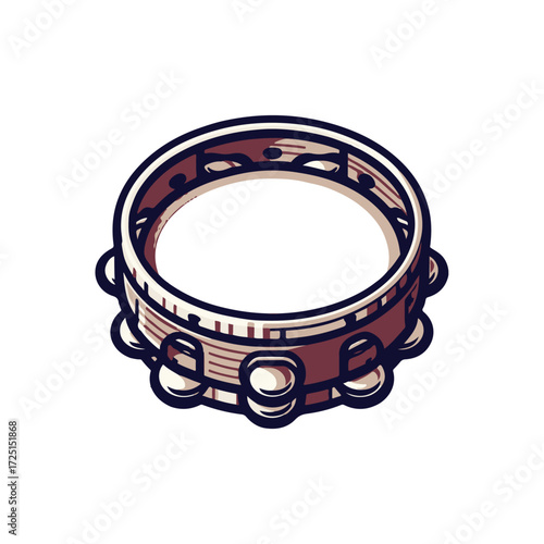 A vibrant tambourine featuring intricate designs, set against a soft, blurred musical backdrop