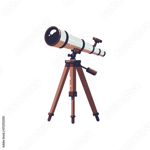 A vintage telescope on a wooden tripod, set against a clear sky, ready for stargazing adventures