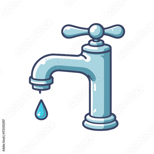 A vintage-style water faucet with a single droplet of water hanging from the spout, symbolizing conservation