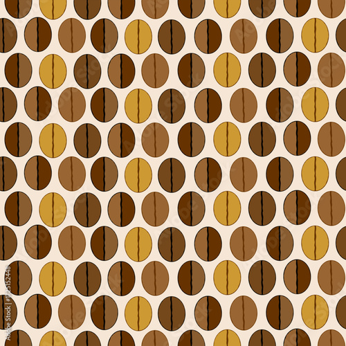 Vector seamless pattern with coffee beans on beige background