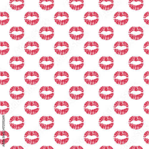Vector seamless pattern with red lips prints on white background