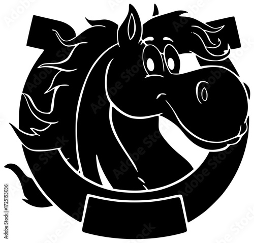 horseshoe illustration horse silhouette shoe logo lucky icon luck outline western steel good fortune white element metal old vintage shape and vector graphic background