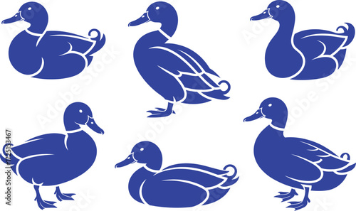 Collection of Blue Duck Silhouettes in Various Poses