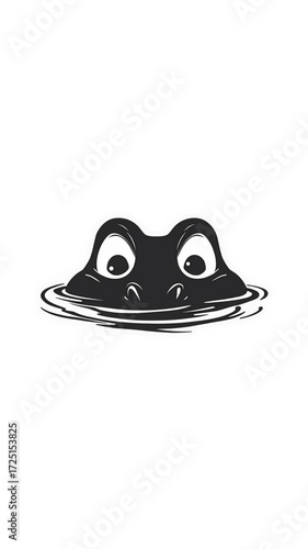 An illustrated frog emerges from the water, displaying an expressive, cute face. The illustration captures the animal's curiosity, blending natural elegance with delightful simplicity.