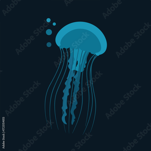 Blue jellyfish with long tentacles swimming upwards