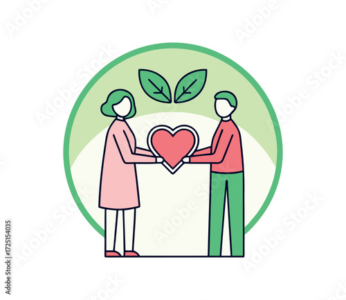 Vector art of couple sharing heart symbol of love and unity