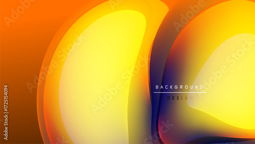Abstract fluid shapes, vibrant yellow, orange hues. Dark background creates striking visual contrast. Modern design element.