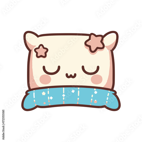 Cute cartoon character of a sleeping pillow with stars, cozy and colorful, ideal for children's decor