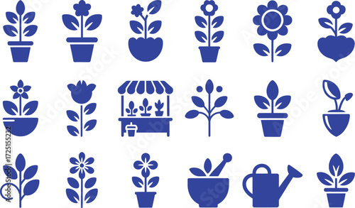Collection of Blue Plant and Gardening Icons