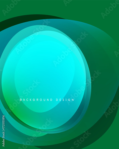 Abstract layered shapes create vibrant teal, green gradients. Modern design element for backgrounds, presentations. Smooth transitions, dynamic composition.