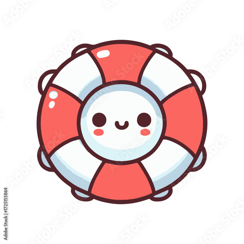 Cute cartoon lifebuoy character with a smiling face, set against a simple white background
