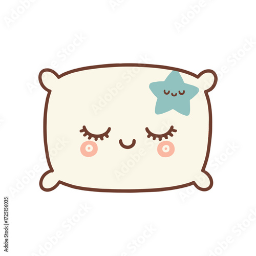 Cute cartoon pillow with a star, smiling and resting, perfect for children's room decor