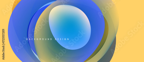 Abstract layers create vibrant circular design. Blue, yellow hues blend, forming modern background. Smooth gradients offer visual depth.