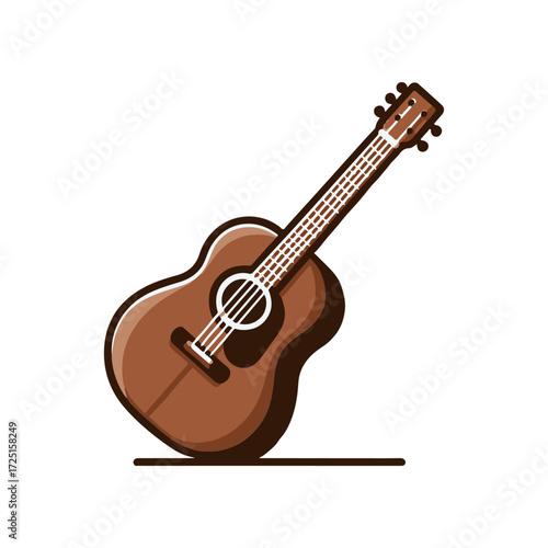 A beautifully crafted acoustic guitar leaning against a simple line, showcasing its elegant design